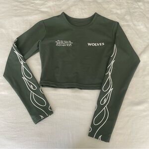 Darc Sport She Cropped Green Long Sleeve Top Workout